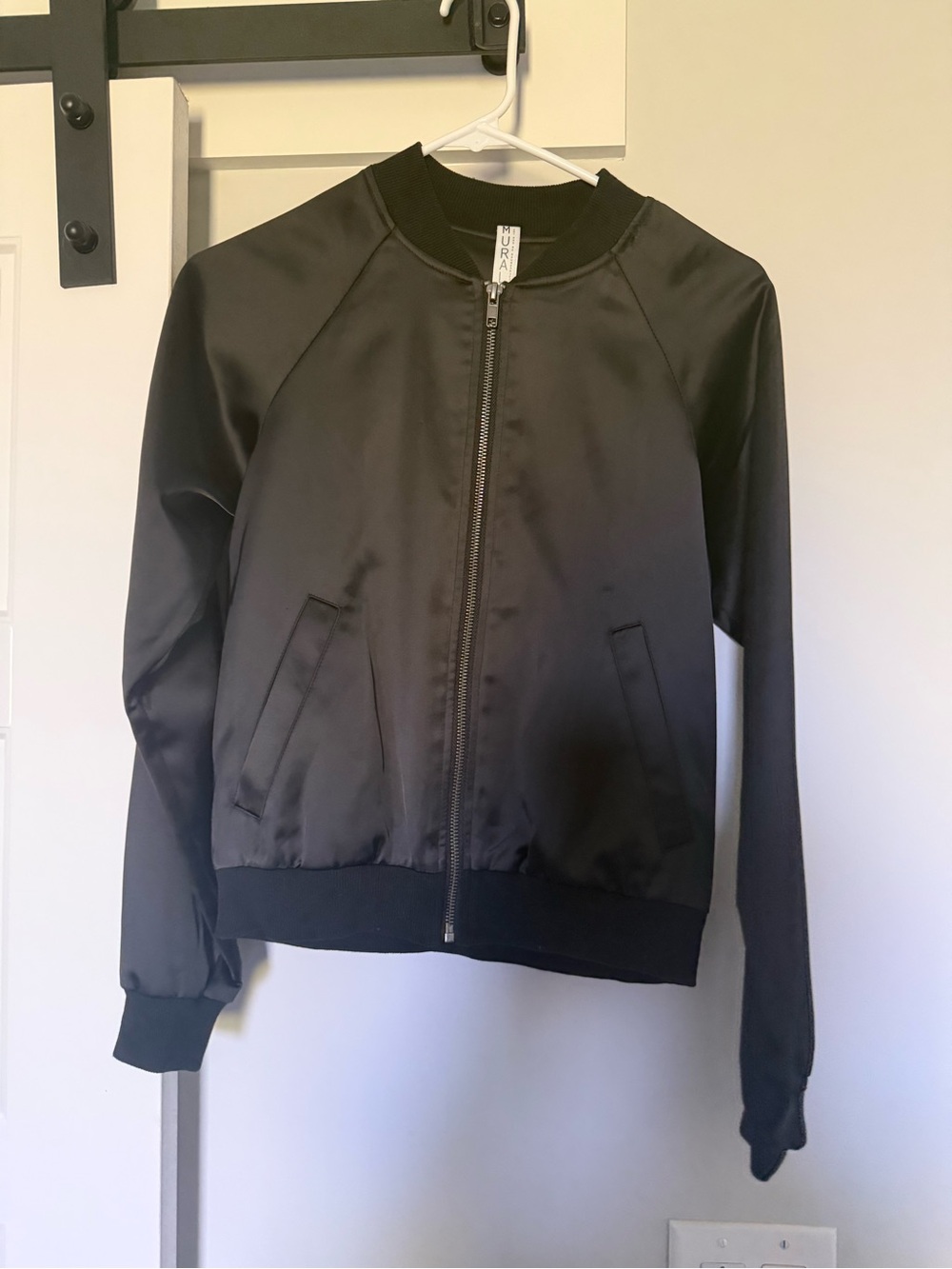 Mural Black Satin Bomber Jacket